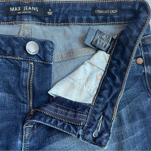 Max Jeans Size 4 Straight Crop Floral Embroidery Raw Hem Distressed Denim Jeans - Picture 5 of 11